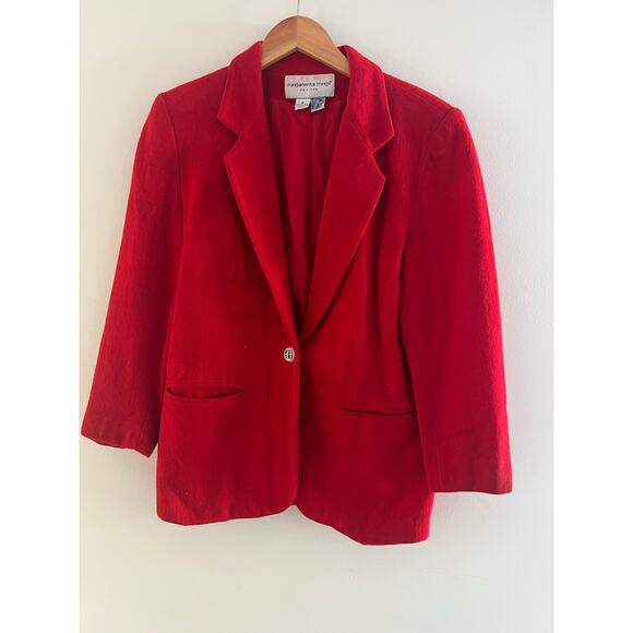 Vintage Wool Women’s Blazer Red One Button Two Front Pockets Size 8 Petite - Picture 1 of 8